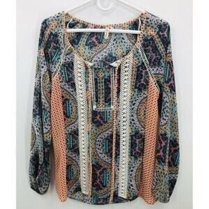 Red Camel Blouse Womens Small Boho Tunic Top Sheer Blue Orange Pink White Lavend